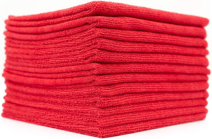 - All-Purpose Microfiber Terry Cleaning Towels - Commercial Grade, Highly Absorbent, Lint-Free, Streak-Free, Kitchens, Bathrooms, Offices, 300Gsm, 16In X 16In, Red (12-Pack)