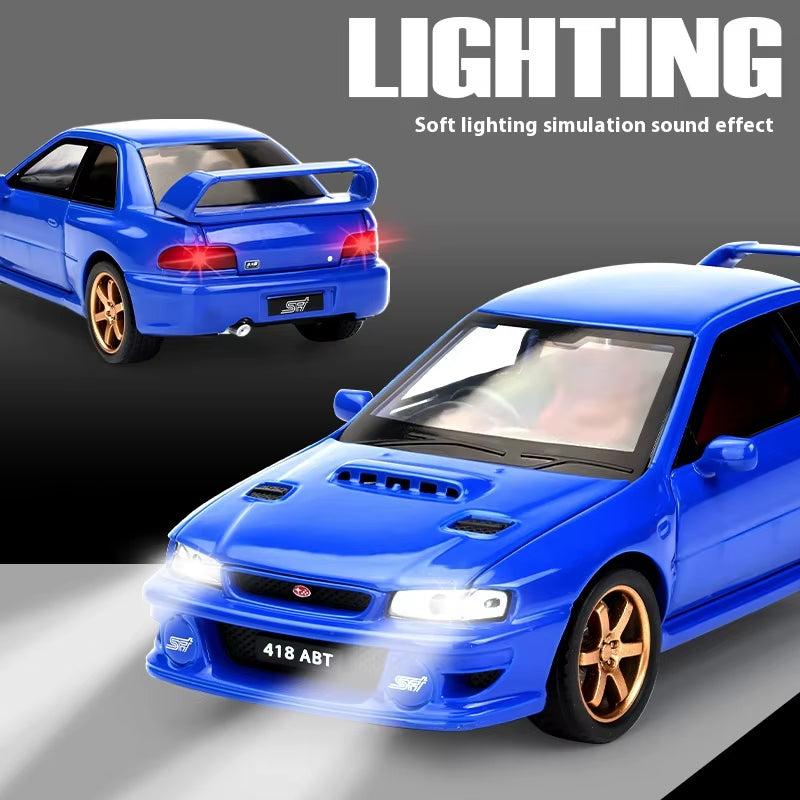 JDM 1:32 Subaru Impreza WRX STI Modified Cultural Vehicle Alloy Metal Diecast Model Car Sound and Light Trendy Ornaments Gifts