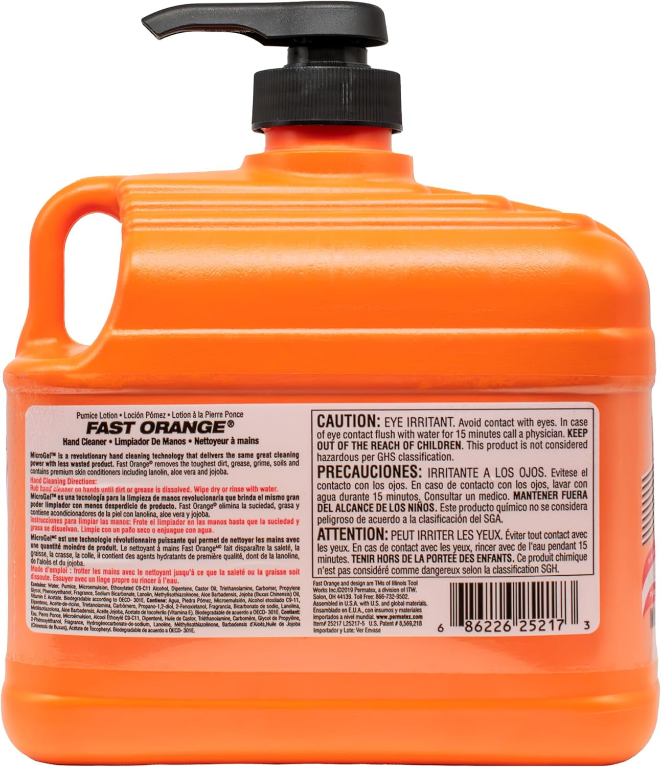 Permatex 25217 Pumice Lotion, Heavy Duty Hand Cleaner, Natural Citrus Scent, Waterless Cleaner for Mechanics, Strong Grease Fighter, 1/2 Gallon, Orange, 64 Fl Oz (Pack of 1)