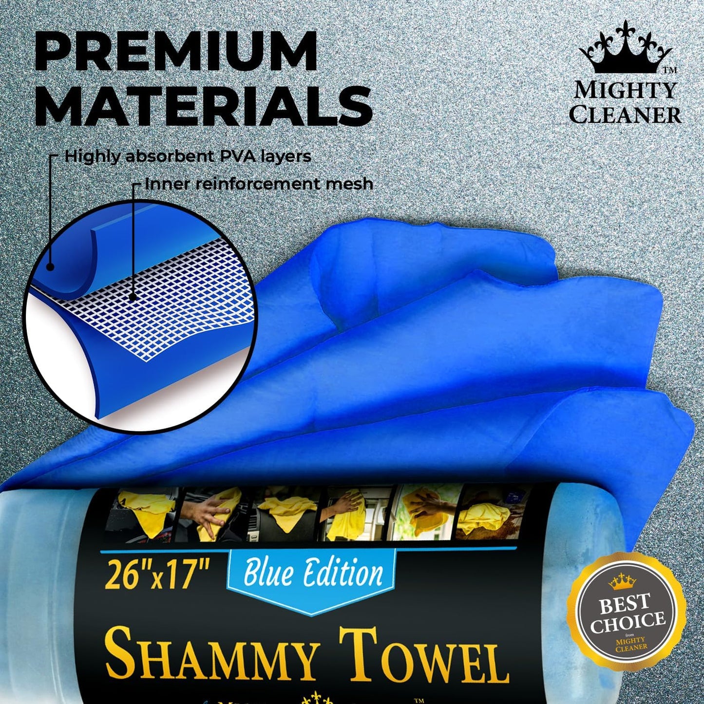 Premium Shammy Cloth for Car Drying - 26”X7” - Super Absorbent Chamois Towel for Car - Scratch-Free, Reusable & Soft